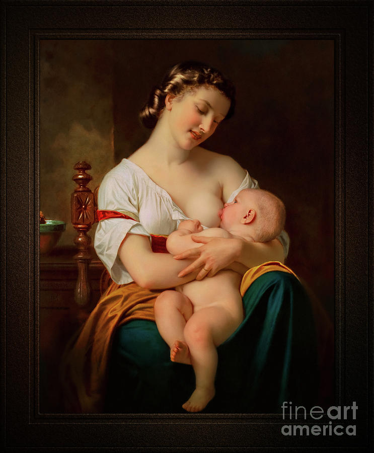 Young Mother Nursing Her Baby by Hugues Merle Remastered Xzendor7 Fine Art Old Masters Reproductions Painting by Rolando Burbon