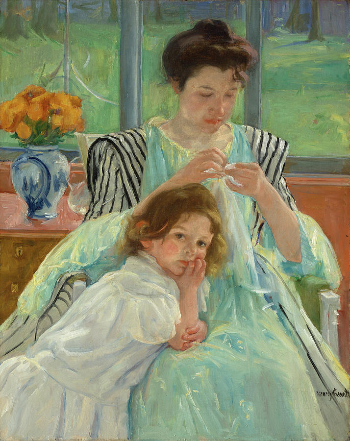 Young Mother Sewing, 1900 Painting by Mary Cassatt