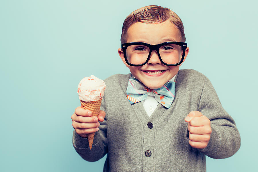 Young Nerd Boy with Ice Cream Cone Photograph by RichVintage