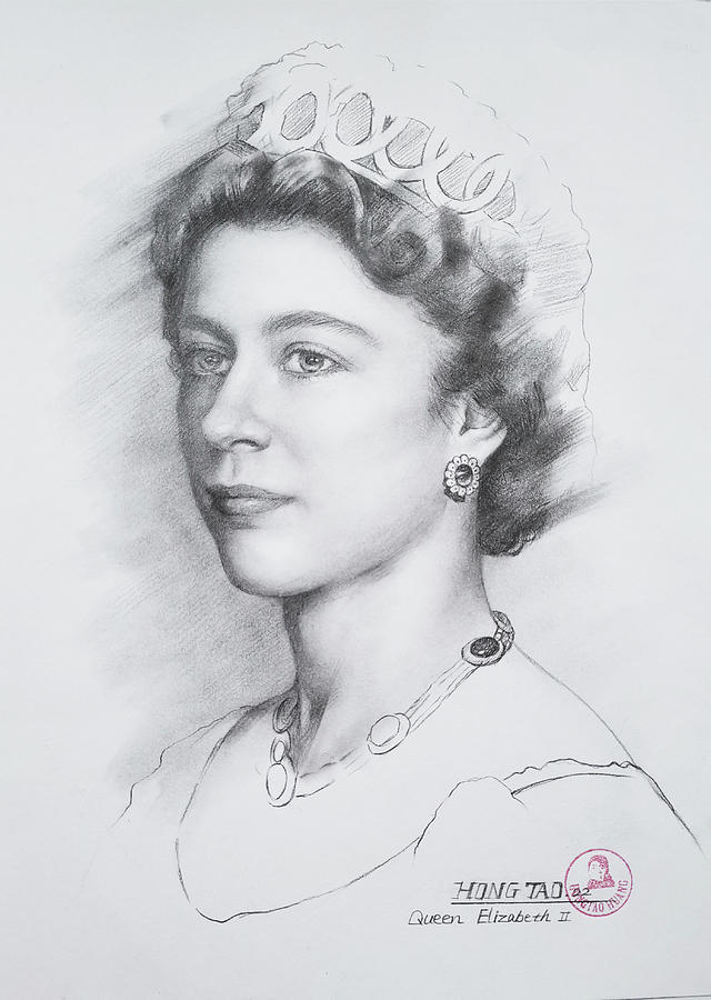 Young Queen Elizabeth II Drawing by Hongtao Huang