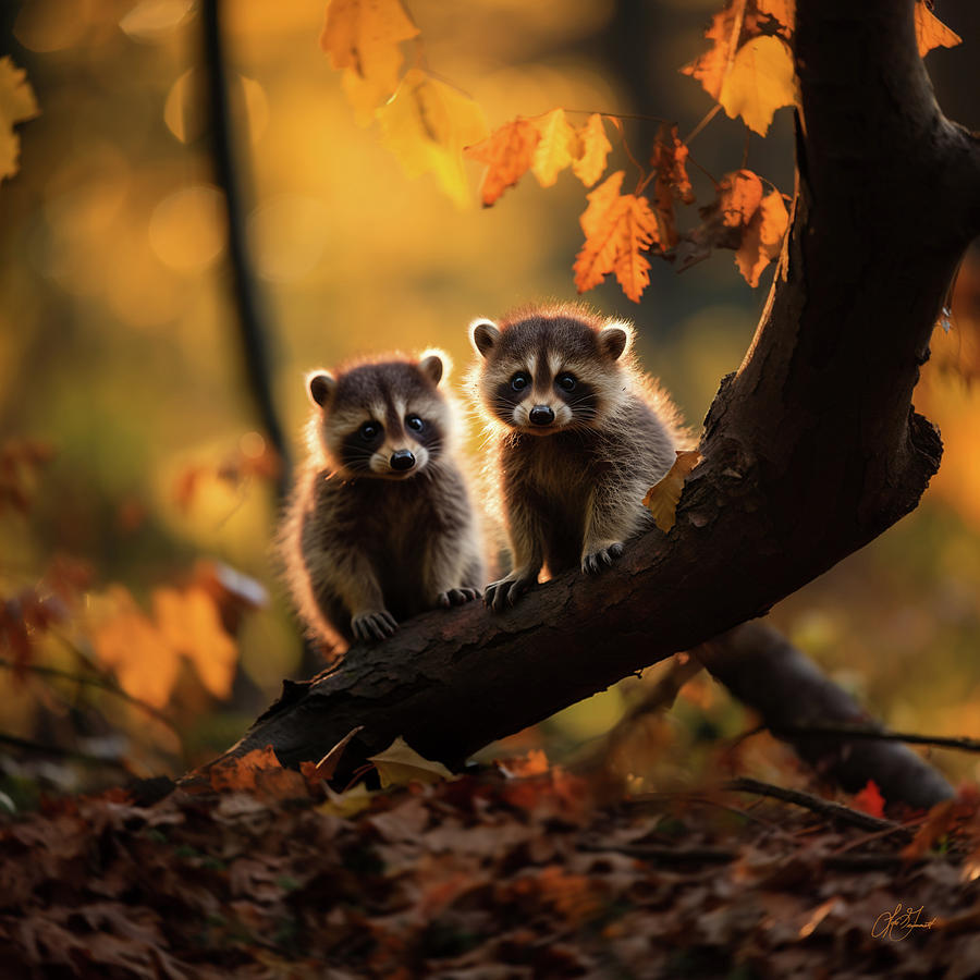 Young Raccoons - Double Trouble Digital Art by Lori Grimmett