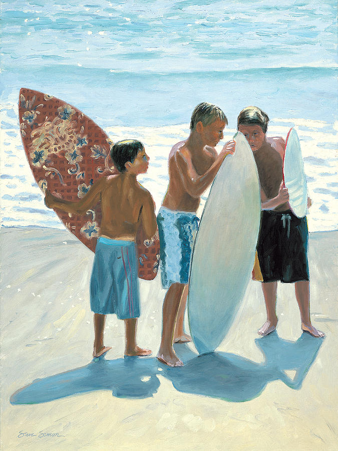 Young Skimboarders Painting by Steve Simon