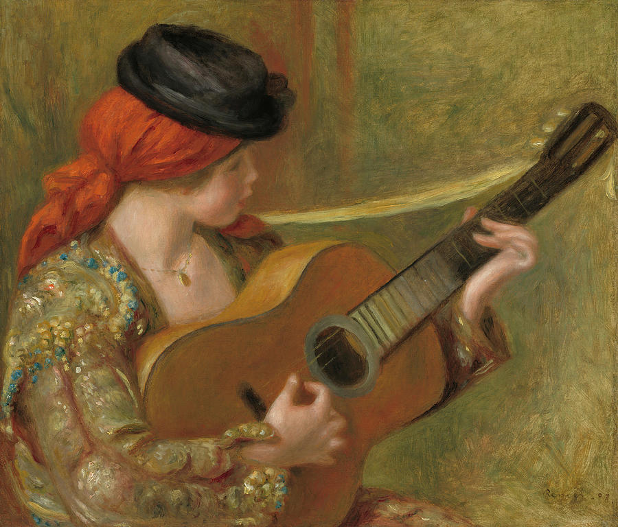 Young Spanish Woman with a Guitar. Dated 1898. Painting by Auguste Renoir