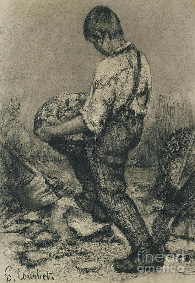 Young Stone Breaker by Courbet Drawing by Gustave Courbet