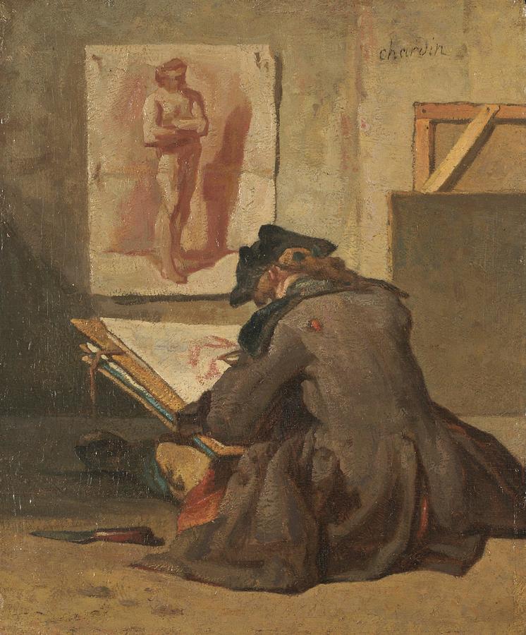 Young Student Drawing Painting by Jean-Baptiste-SimeonChardin - Pixels