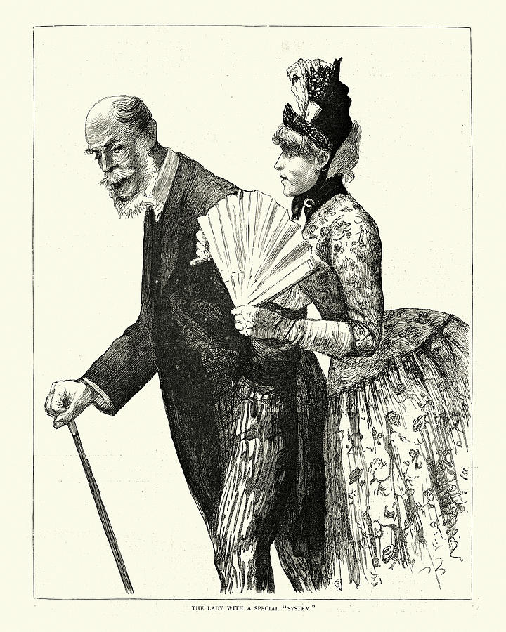 Young victorian woman with rich old man, Monte Carlo, 1880s Drawing by Duncan1890