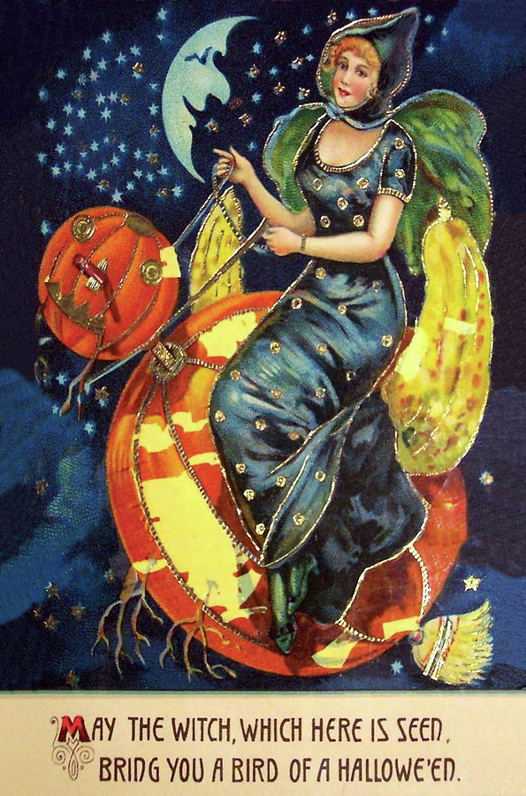 Young Witch Riding a Pumpkin Digital Art by Long Shot