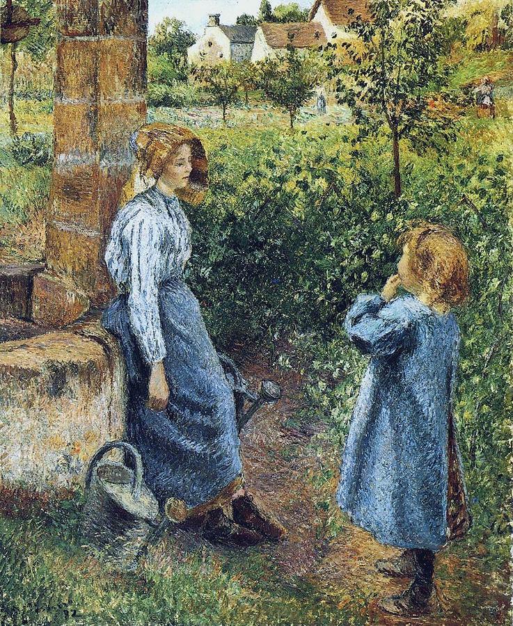 Young Woman And Child At The Well 1882  By Camille Pissarro 1830 1903 Painting