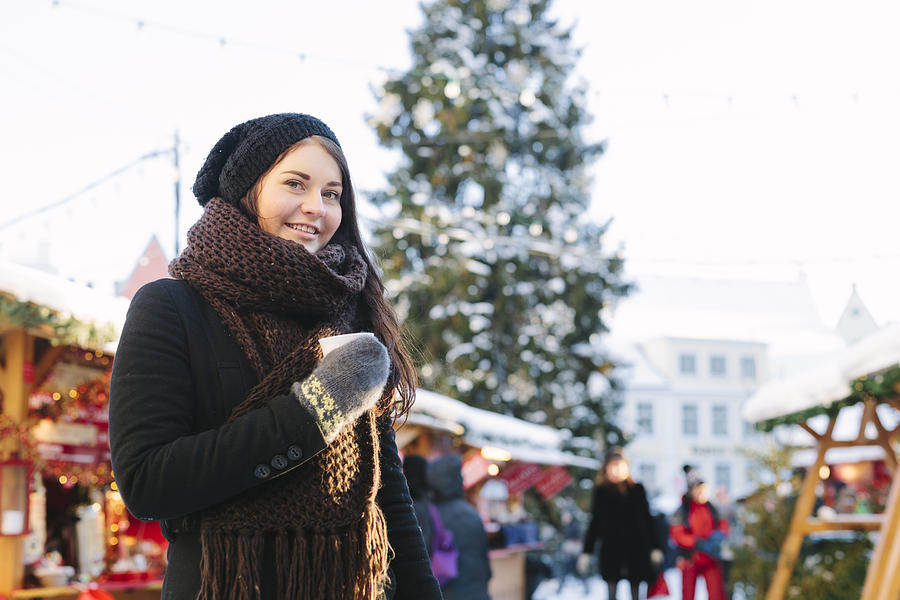 Young Woman at Christmas Market Photograph by Visualspace