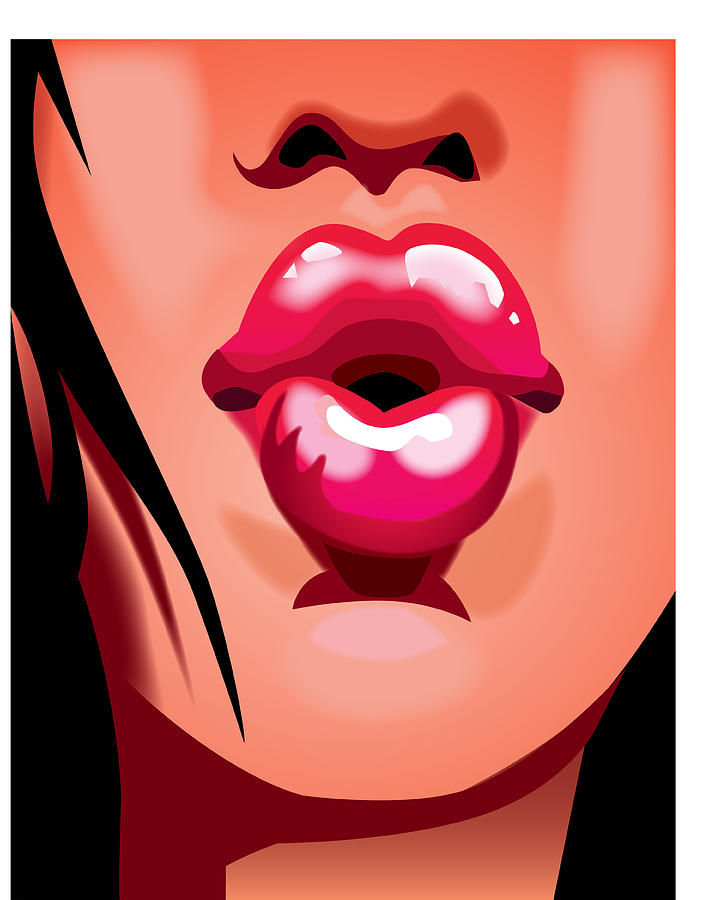 Young woman blowing kiss, close-up of mouth Drawing by New Vision Technologies Inc