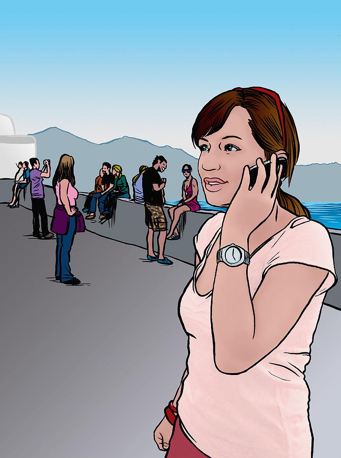 Young woman hanging out on cell phone Drawing by Fotosearch
