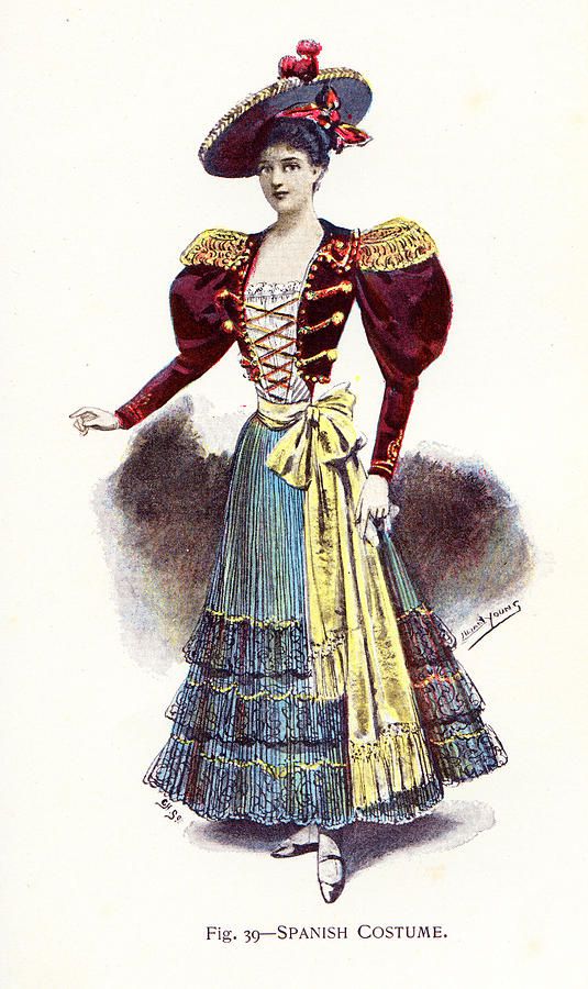 Young Woman in Traditional  Spanish Costume Drawing by Duncan1890
