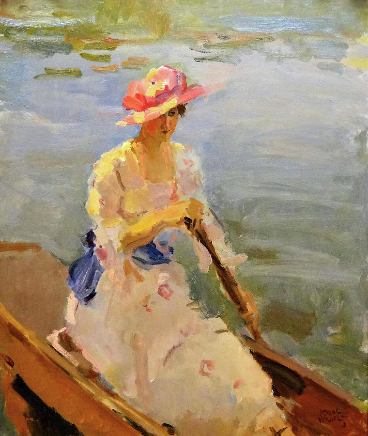 Young woman rowing on the Thames - Digital Remastered Edition Painting ...