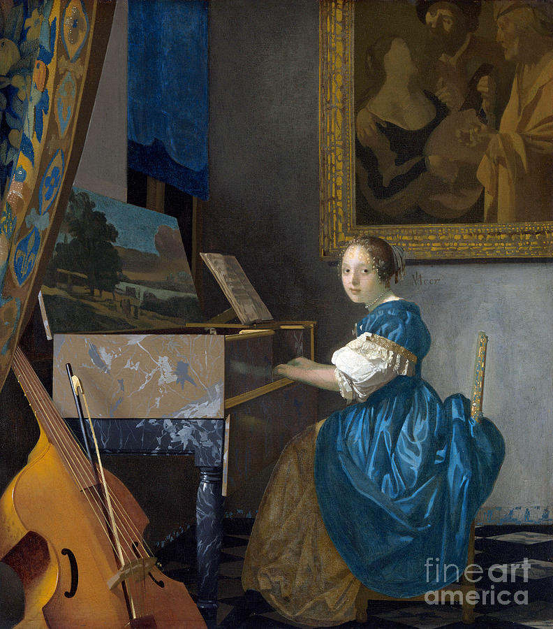 Young Woman Seated at a Virginal Painting by Johannes Vermeer