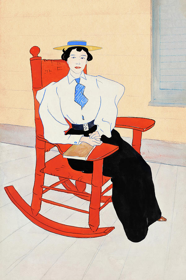 Edward Penfield Drawing - Young Woman Seated in a Red Rocking Chair by Edward Penfield