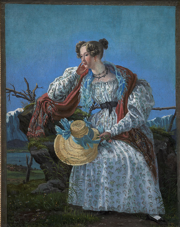 Young Woman Sitting in a Norwegian Landscape Painting by Frederik Sodring