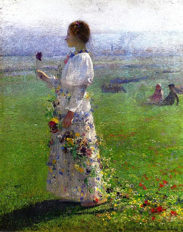Walking Painting -  Young woman walking in the field by Henri-Jean Guillaume Martin