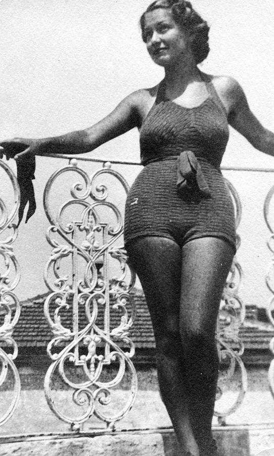 Young Woman Wearing Swimwear in 1930. Black And White Photograph by Lisa-Blue