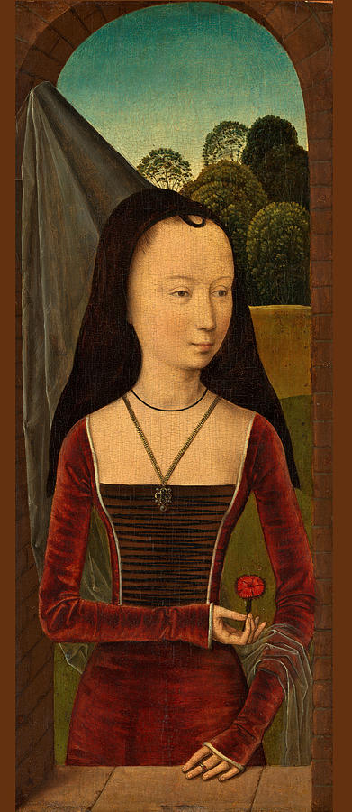 Young Woman with a Pink Painting by Hans Memling and Workshop