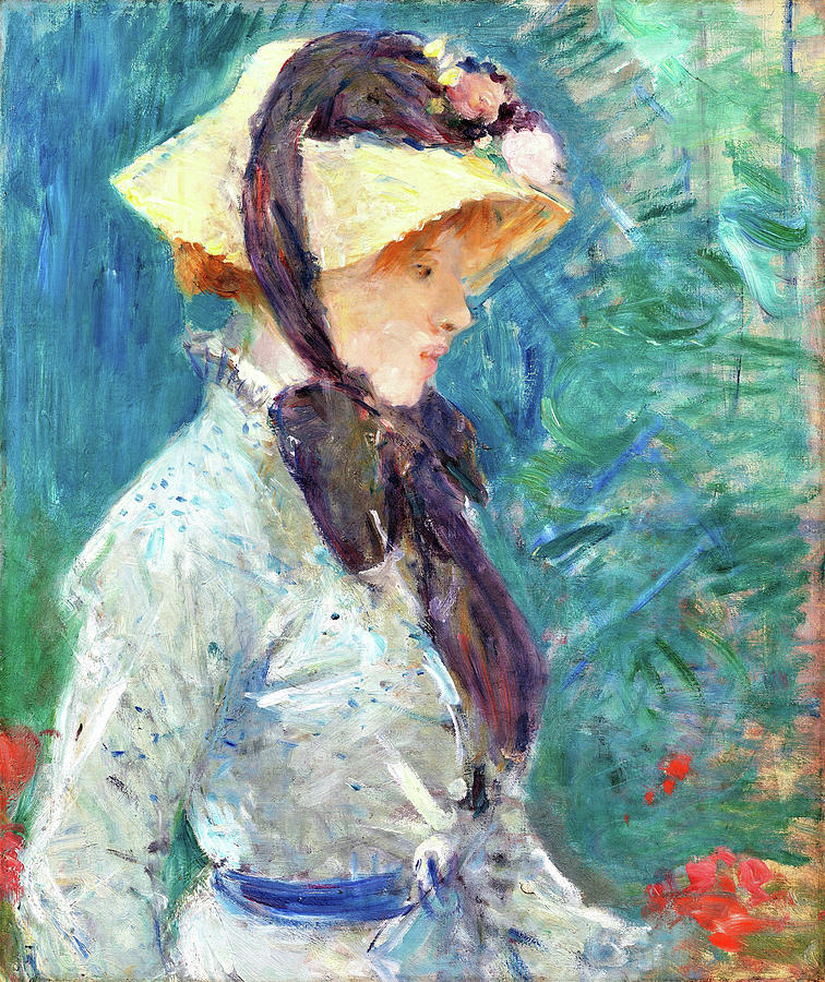 Berthe Morisot Painting - Young Woman with a Straw Hat - Digital Remastered Edition by Berthe Morisot