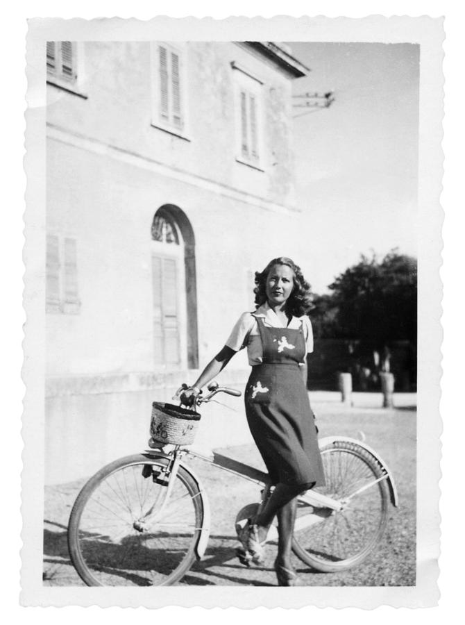 Young Woman With Bicycle in 1935.Black And White Photograph by Lisa-Blue