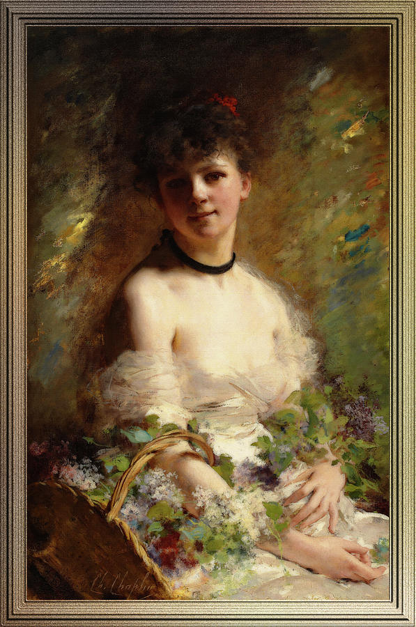 Young Woman with Flower Basket by Charles Joshua Chaplin Painting by Rolando Burbon