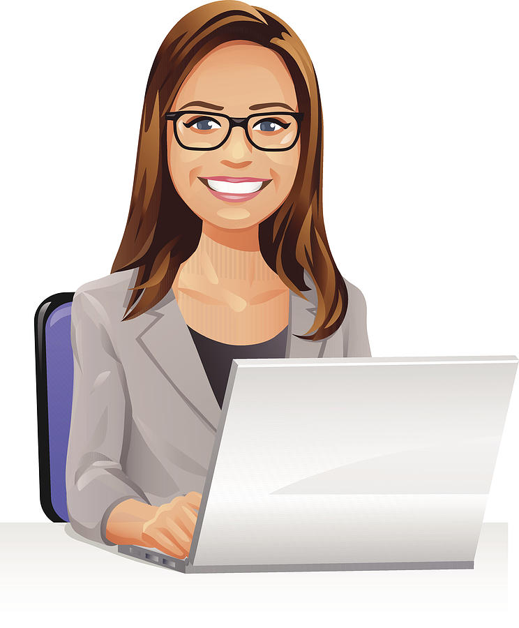 Young Woman With Glasses Using A Laptop Drawing by Kbeis