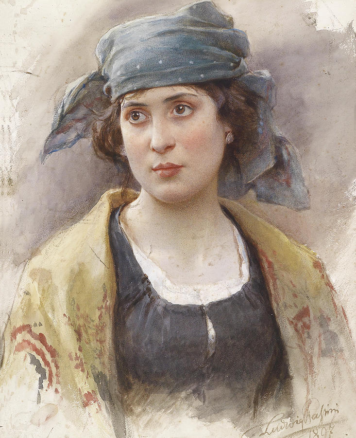 Young Woman With Green Headscarf Painting