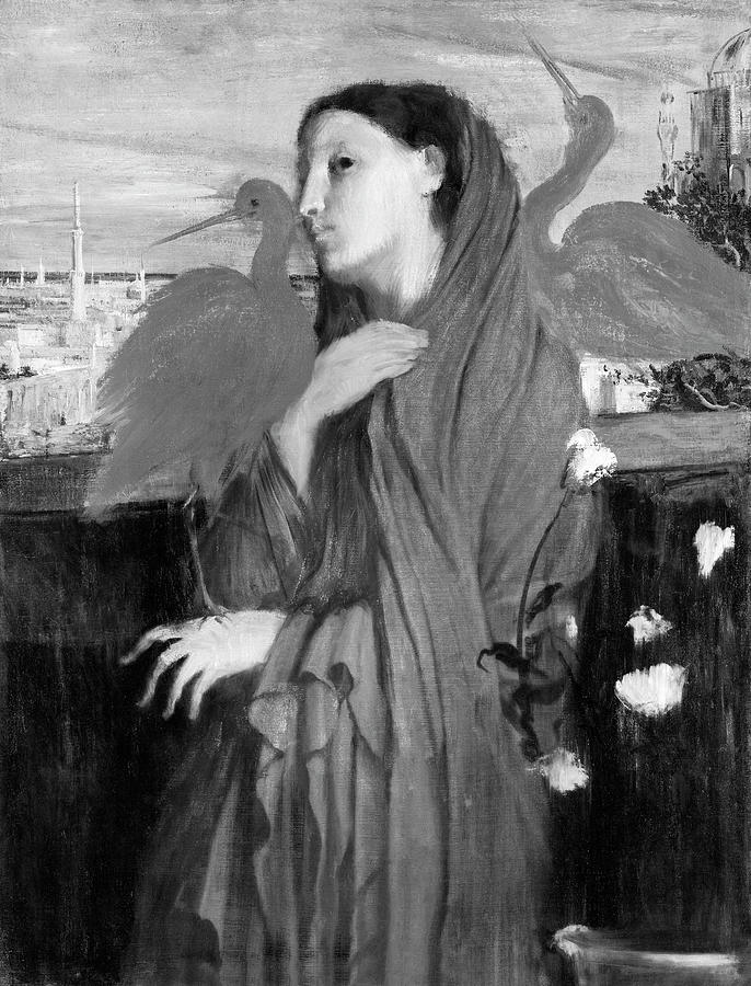 Young Woman with Ibis by Edgar Degas in Black and White Painting by Bob Pardue