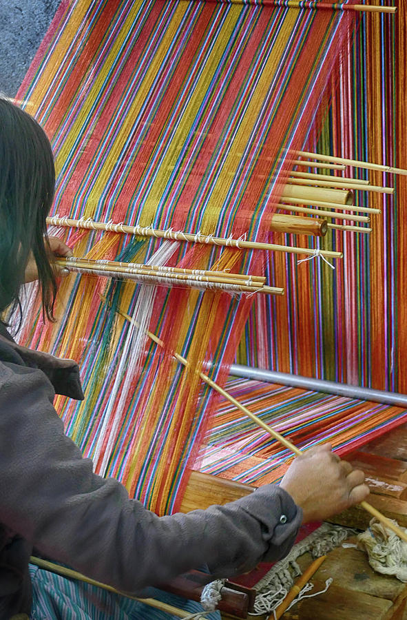 Young woman working a backstrap loom Fleece Blanket by Steve Estvanik -  Pixels