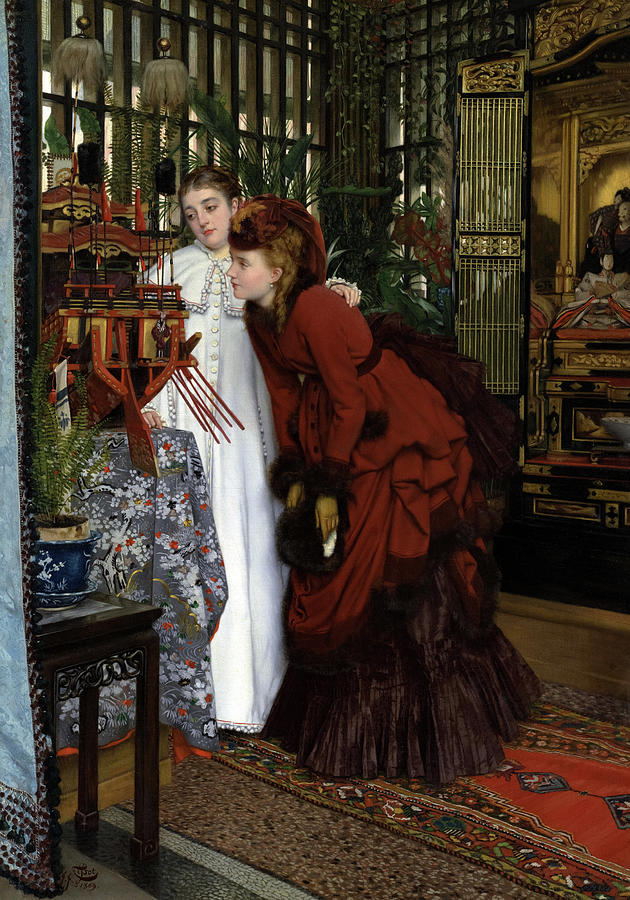 Young Women Looking at Japanese Articles Painting by James Tissot