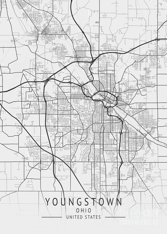 Youngstown - Ohio US Gray City Map Digital Art by Tien Stencil - Fine ...