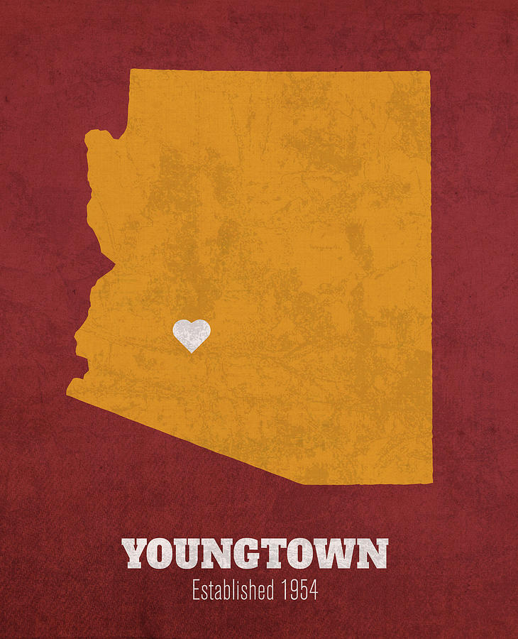 Youngtown Arizona City Map Founded 1954 Arizona State University Color ...