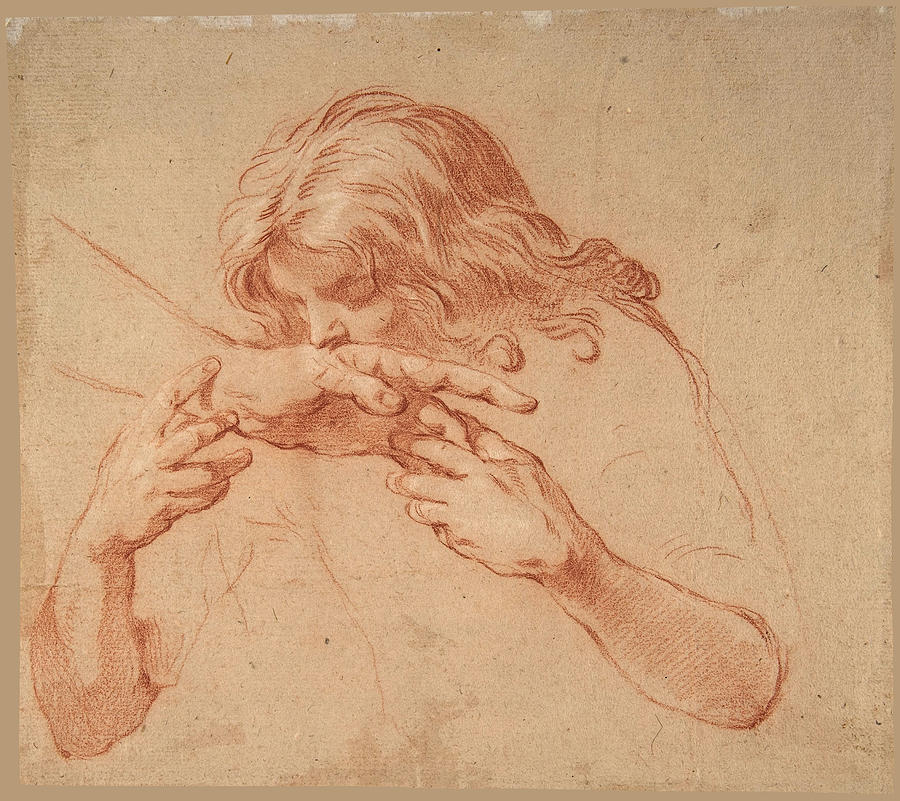 Youth Kissing an Outstretched Hand Drawing by Attributed to Marco Benefial