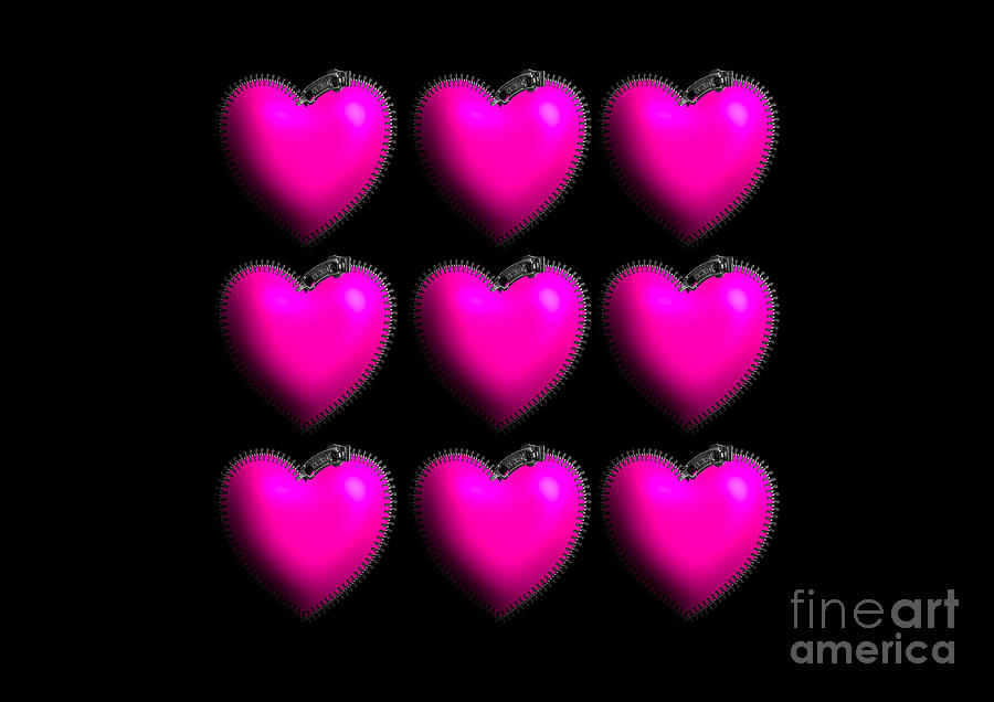 Valentines Day Pink Hearts Zipped Up Digital Art by Barefoot Bodeez Art