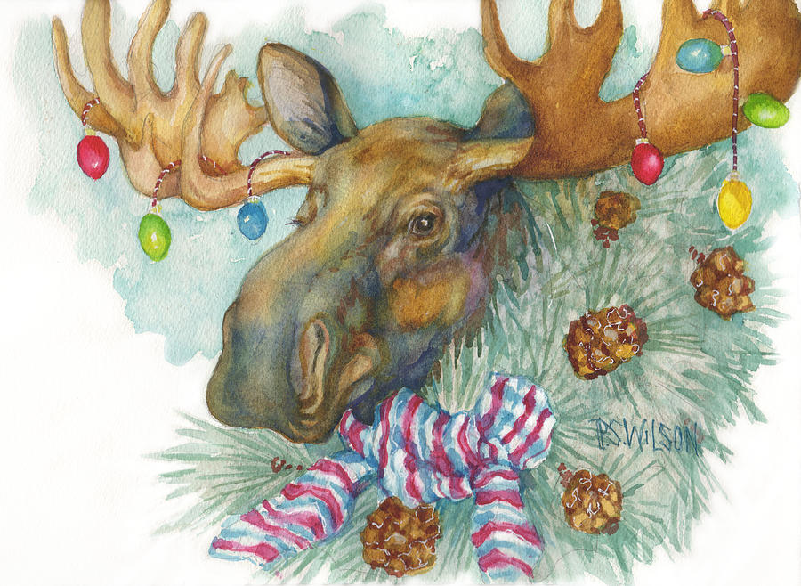 Yule Moose Painting by Peggy Wilson
