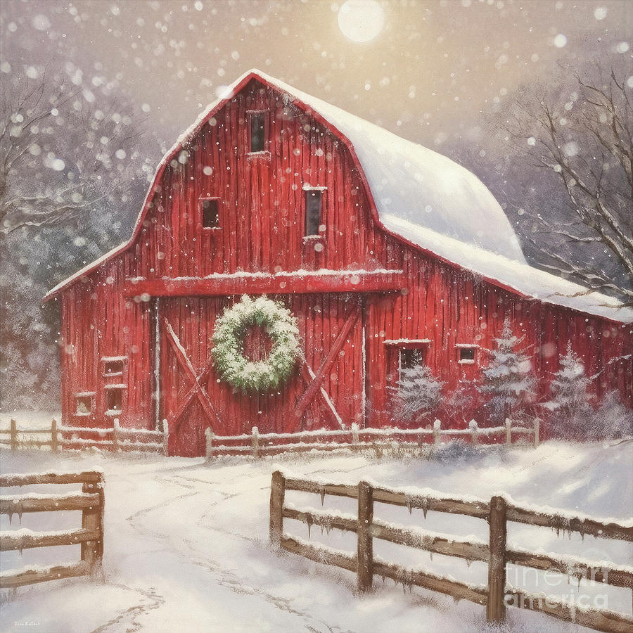 Yuletide Country Barn Painting by Tina LeCour