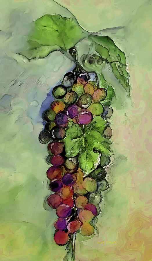 Yummy Grapes With Leaves Mixed Media by Lisa Kaiser