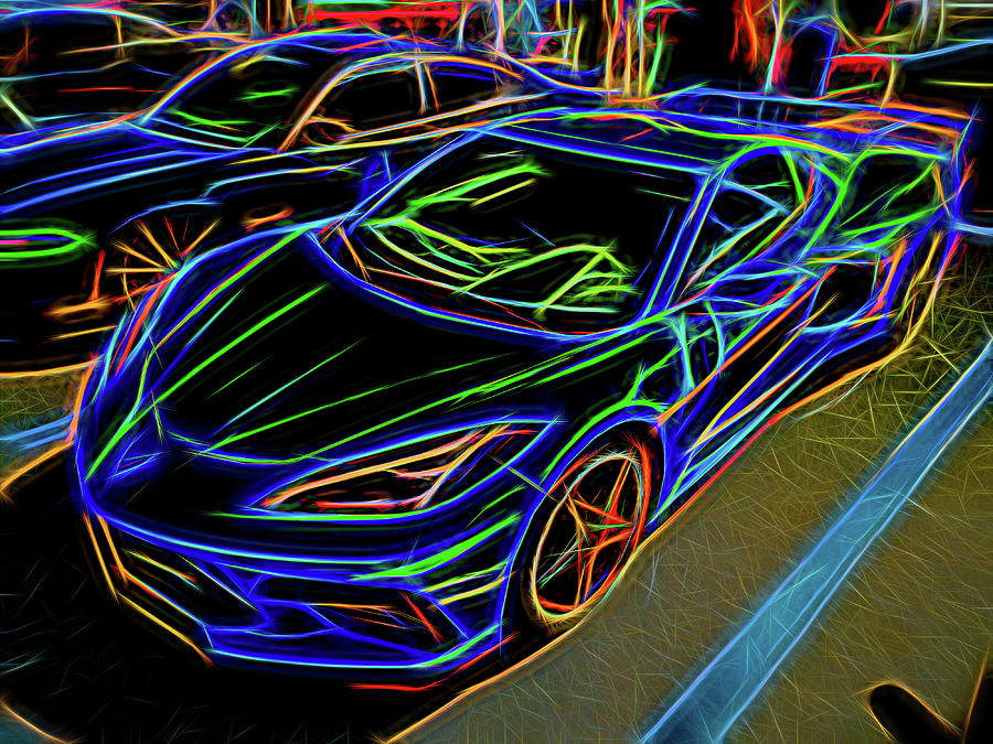 Z-51 Mid-Engine Corvette Neon Line Abstract Photograph by Bill Swartwout
