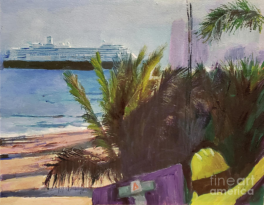 Zaandamn finally allowed to dock in Fort Lauderdale Painting by Donna Walsh