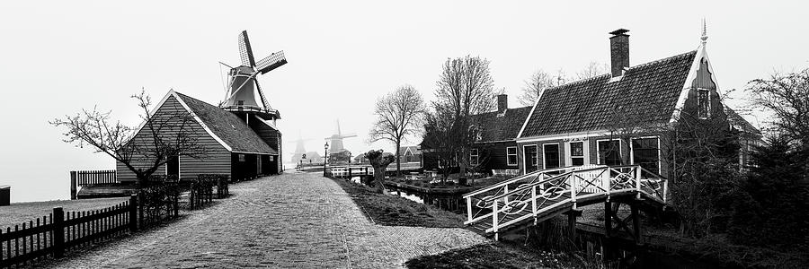 Zaanse Schans windmills black and white Netherlands Holland Photograph by Sonny Ryse