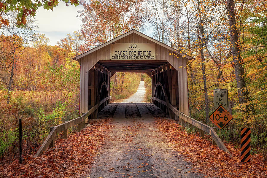 Zacke Cox Covered Bridge in Autumn Photograph by Susan Rissi Tregoning
