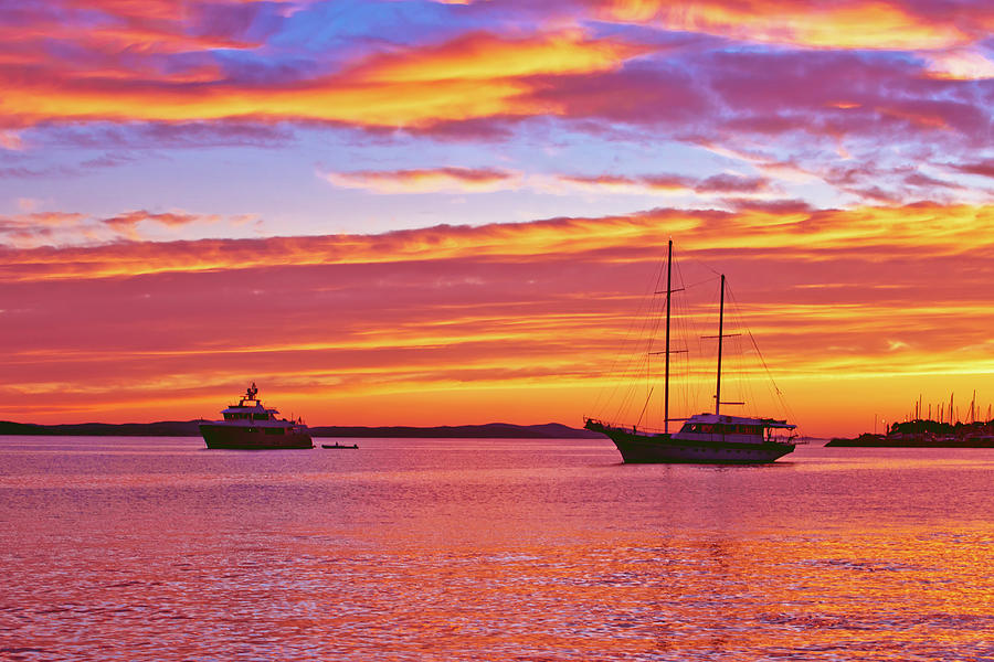 Zadar. Epic sunset at the sea yacht and sailboat view Photograph by Brch Photography