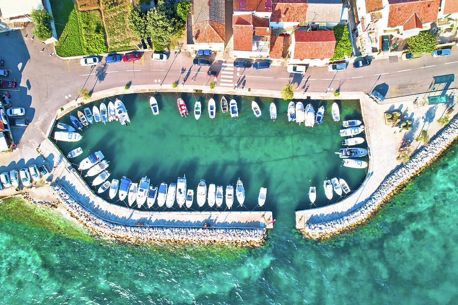 Zadar. Village of Diklo in Zadar archipelago aerial view of harb Photograph by Brch Photography