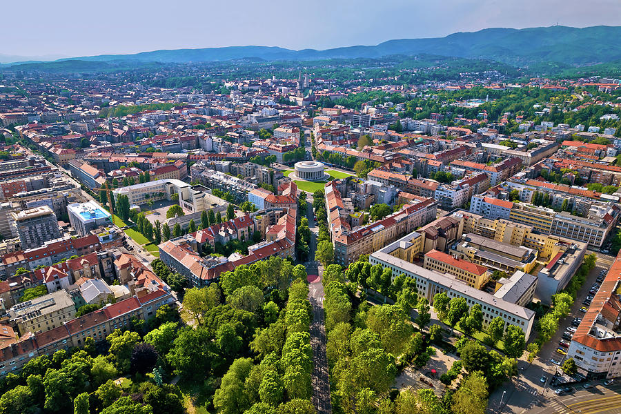 Zagreb Aerial. The Mestrovic Pavillion And Town Of Zagreb Aerial Photograph