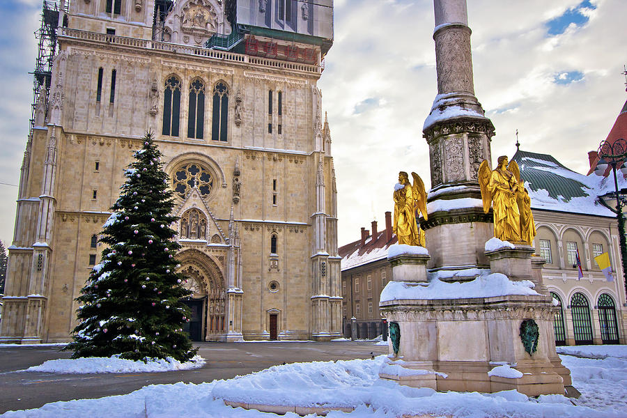 Zagreb cathedral and Kaptol square snow view Photograph by Brch Photography