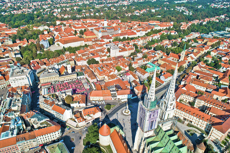 Zagreb cathedral and old city center aerial view Photograph by Brch Photography