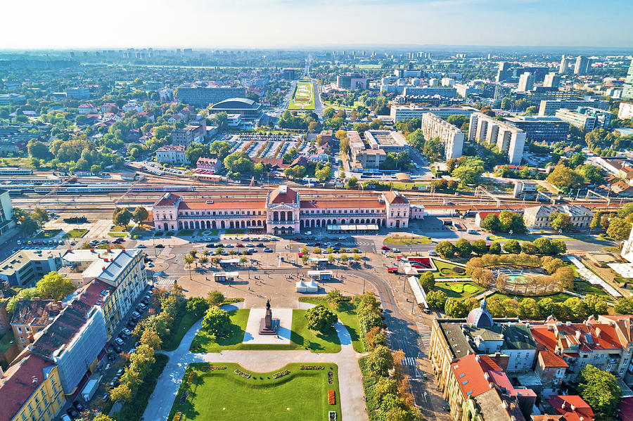 Zagreb central train station and cityscape aerial view Photograph by Brch Photography