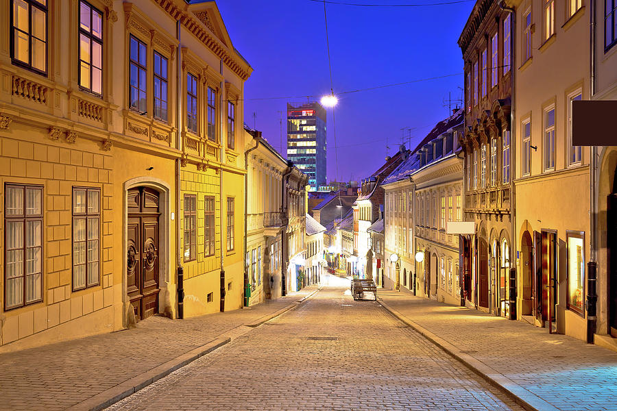 Zagreb. Radiceva old cobbled street and Zagreb cityscape advent  Photograph by Brch Photography