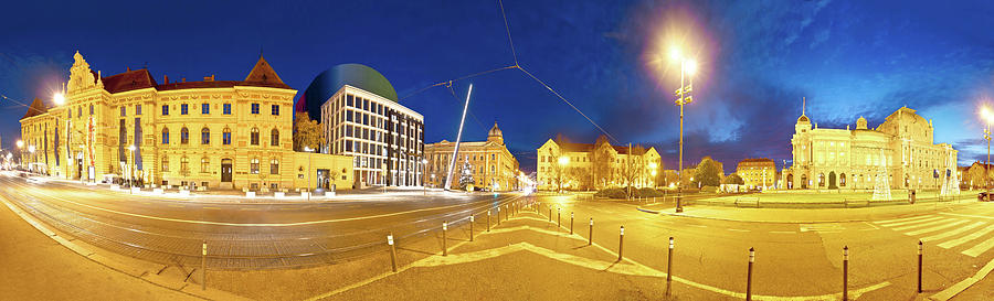 Zagreb. Republic of Croatia square advent evening panoramic view Photograph by Brch Photography